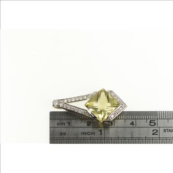 Sterling Silver Faceted Citrine Squared CZ Accent Drop Pendant