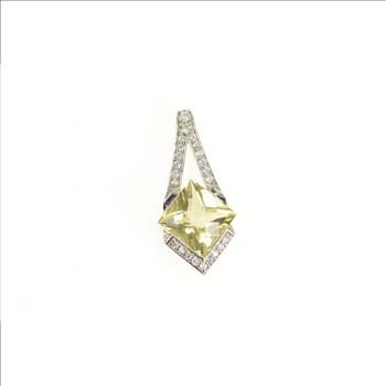 Sterling Silver Faceted Citrine Squared CZ Accent Drop Pendant