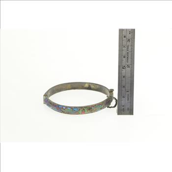 Sterling Silver Feather Inlay Vintage Statement Bangle Bracelet 8