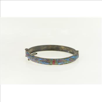 Sterling Silver Feather Inlay Vintage Statement Bangle Bracelet 8