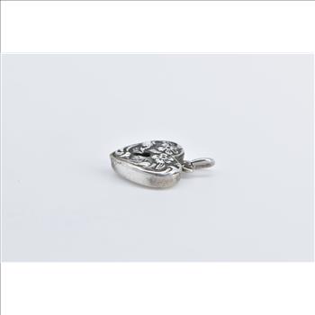 Sterling Silver Floral Heart Puffy Locket Forget Me Not Love Charm/Pendant