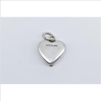 Sterling Silver Floral Heart Puffy Locket Forget Me Not Love Charm/Pendant
