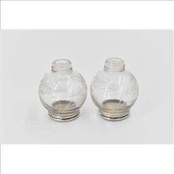 Sterling Silver Frank M Whiting Crystal Leaf Salt Pepper Shaker (2 pcs)