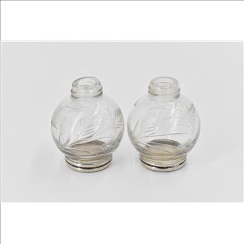 Sterling Silver Frank M Whiting Crystal Leaf Salt Pepper Shaker (2 pcs)