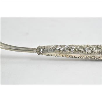 Sterling Silver G H French Repousse Floral Meat Serving Fork 9