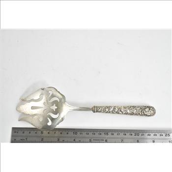Sterling Silver G H French Repousse Floral Meat Serving Fork 9
