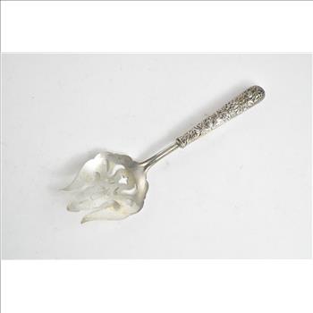 Sterling Silver G H French Repousse Floral Meat Serving Fork 9