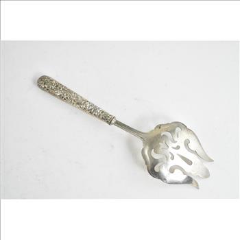 Sterling Silver G H French Repousse Floral Meat Serving Fork 9