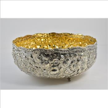 Sterling Silver Galmer Ltd Repousse Floral Serving Bowl