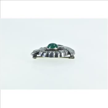Sterling Silver Georg Jensen Green Agate Leaf Vintage 71 Pin/Brooch