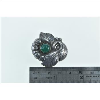 Sterling Silver Georg Jensen Green Agate Leaf Vintage 71 Pin/Brooch
