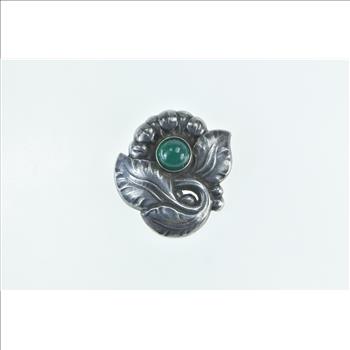 Sterling Silver Georg Jensen Green Agate Leaf Vintage 71 Pin/Brooch
