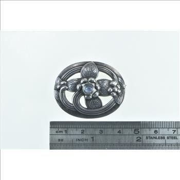 Sterling Silver Georg Jensen Ornate Moonstone Leaf Swirl 138 Pin/Brooch