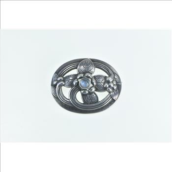 Sterling Silver Georg Jensen Ornate Moonstone Leaf Swirl 138 Pin/Brooch