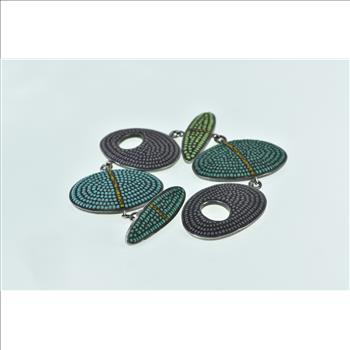 Sterling Silver Glass Bead Inlay Geometric Statement Bracelet 6.5