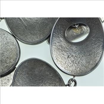 Sterling Silver Glass Bead Inlay Geometric Statement Bracelet 6.5