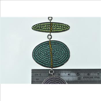 Sterling Silver Glass Bead Inlay Geometric Statement Bracelet 6.5