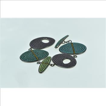 Sterling Silver Glass Bead Inlay Geometric Statement Bracelet 6.5