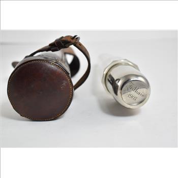 Sterling Silver Glass Decanter Flask With Leather Case