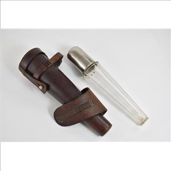 Sterling Silver Glass Decanter Flask With Leather Case