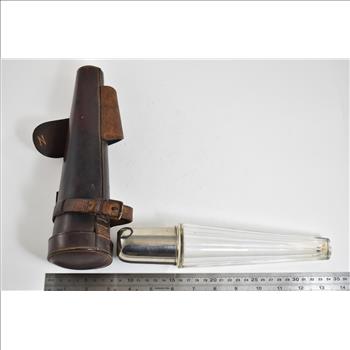 Sterling Silver Glass Decanter Flask With Leather Case