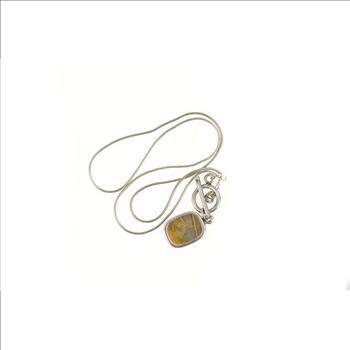 Sterling Silver Glass Encased Butterfly Wing Snake Chain Necklace 16.25