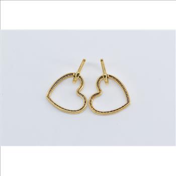 Sterling Silver Gold Plated 0.35 Ctw Diamond Heart Love Dangle Earrings