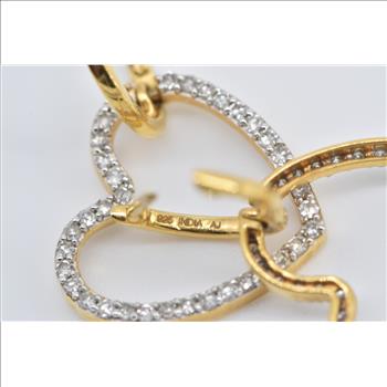Sterling Silver Gold Plated 0.35 Ctw Diamond Heart Love Dangle Earrings