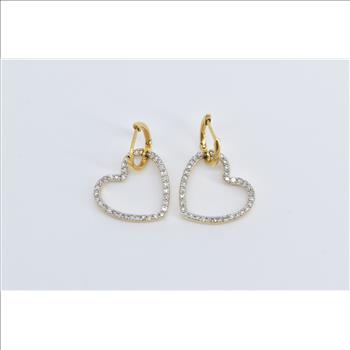 Sterling Silver Gold Plated 0.35 Ctw Diamond Heart Love Dangle Earrings