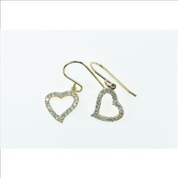 Sterling Silver Gold Plated Heart Love CZ Romantic Dangle Earrings