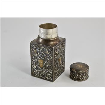 Sterling Silver Goldsmiths Co. Repousse Cupid Antique Tea Caddy