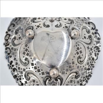 Sterling Silver Gorham 966 Filigree Footed Ball Heart Dish