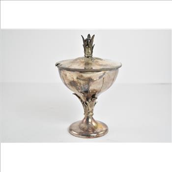 Sterling Silver Hazorfim Leaf Motif Lidded Pedestal Sugar Bowl