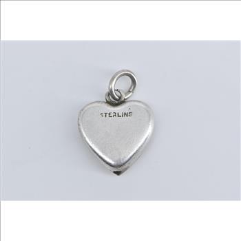 Sterling Silver Heart Puffy Forget Me Not Locket Loyalty Charm/Pendant
