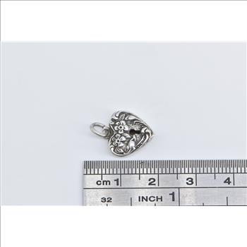 Sterling Silver Heart Puffy Forget Me Not Locket Loyalty Charm/Pendant