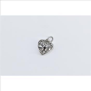 Sterling Silver Heart Puffy Forget Me Not Locket Loyalty Charm/Pendant