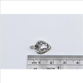 Sterling Silver Heart Puffy Forget Me Not Love Loyalty Charm/Pendant