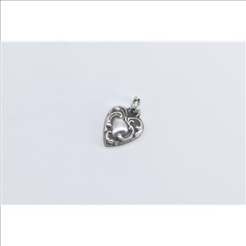 Sterling Silver Heart Puffy Forget Me Not Love Loyalty Charm/Pendant