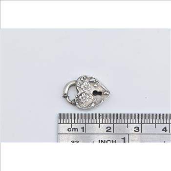 Sterling Silver Heart Puffy Locket Forget Me Not Clip Love Charm/Pendant