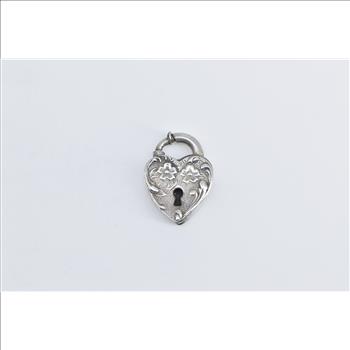 Sterling Silver Heart Puffy Locket Forget Me Not Clip Love Charm/Pendant