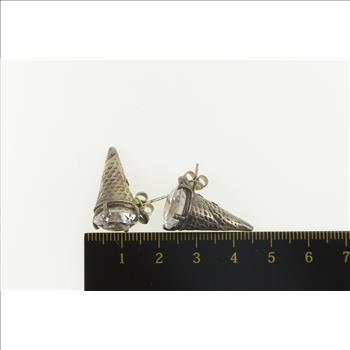 Sterling Silver Ice Cream Cone Cubic Zirconia Solitaire Earrings