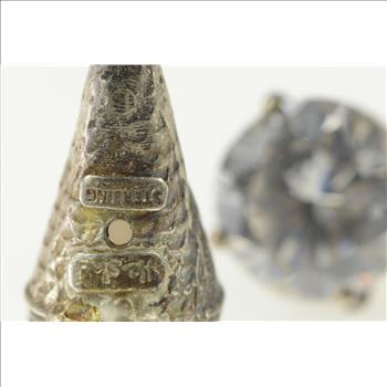 Sterling Silver Ice Cream Cone Cubic Zirconia Solitaire Earrings