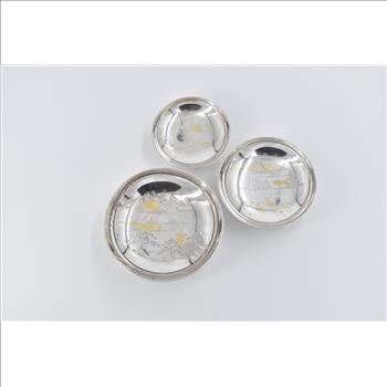 Sterling Silver Japanese Ceremonial Sake Cups Sakazuki (3 pcs)