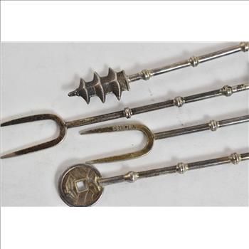 Sterling Silver Japanese Motif Travel Hors D'oeuvres Fork Set (6 pcs)