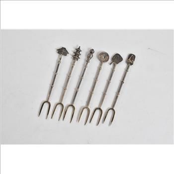 Sterling Silver Japanese Motif Travel Hors D'oeuvres Fork Set (6 pcs)
