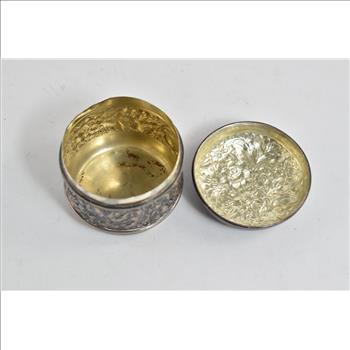 Sterling Silver K R H Monogram Ornate Repousse Pill Box