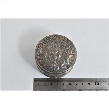 Sterling Silver K R H Monogram Ornate Repousse Pill Box