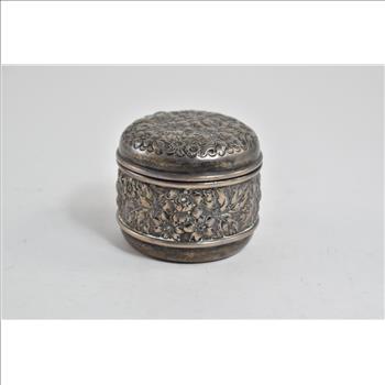 Sterling Silver K R H Monogram Ornate Repousse Pill Box