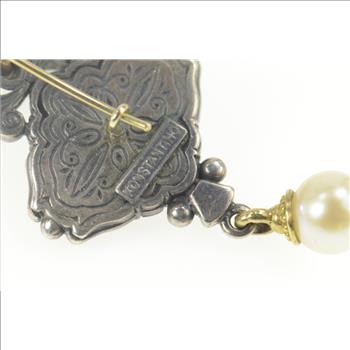 Sterling Silver Konstantino Designer Blue Topaz Pearl Dangle Earrings