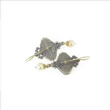 Sterling Silver Konstantino Designer Blue Topaz Pearl Dangle Earrings
